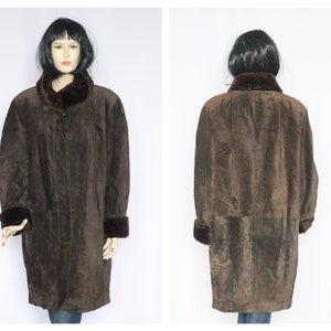Faux Fur coat Leather vintage coat Long sleeve coat Winter coat Warm coat Retro coat Long coat Brown coat Women coat Overcoat Outwear coat