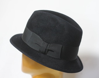 Vintage wool hat Womens fedora Size small Black hat Wool hat Warm hat Winter hat Casual fedora Wool fedora Ladies hat Retro hat