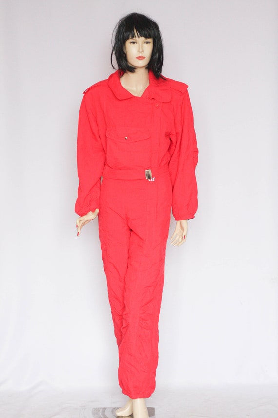 Red 80s  ski suit Size medium vintage ski suit Wo… - image 2