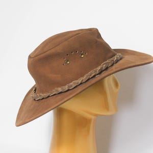 Vintage real leather Hat Western hat Unisex hat Leather fedora Western hat Brown hat Cowboy hat Wild vest Outback hat Western look
