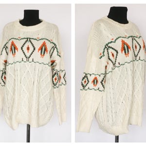 Loose Vintage abstract sweater Warm sweater Winter sweater Womenst Beige sweater Size large Knitwear Knitting sweater Oversized Long