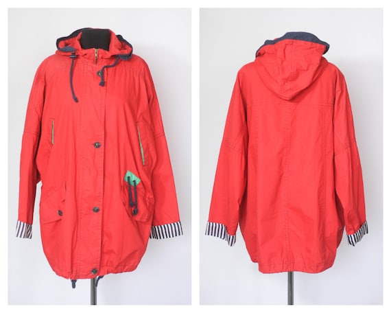 Roter Mantel Gestreifter Mantel Vintage Parka Oversized Mantel