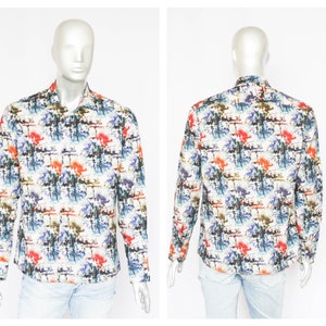 Vintage watercolour abstract shirt Size large shirt Men&#39;s Long sleeve shirt Abstract print Casual shirt Disco shirt Every day shirt Casual