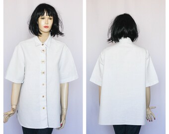 Vintage Linen blouse White blouse Long shirt White shirt Womens blouse Linen shirt Folk top Oversized blouse Classic shirt Oktoberfest shirt
