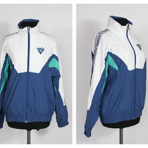 Vintage Diadora blue jacket Sports jacket Womens windbreaker Vintage windbreaker 90s clothes Retro Raincoat Casual jacket fashion M