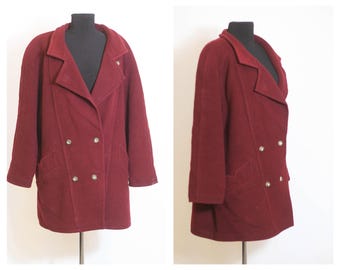 Oversized Felt wool coat Burgundy coat vintage coat Winter coat Long coat Warm coat Retro coat Women coat Overcoat Outwear coat Red wool