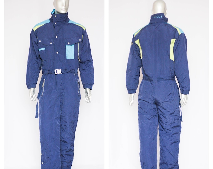 Dark Blue Suit Vintage Ski Suit Retro Ski Suit Mens Ski Suit One Piese