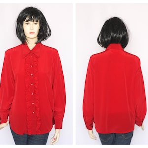 Vintage red blouse Secretary blouse Formal blouse Office blouse Womens top Red top Size small Red shirt Ladies blouse Ruffle blouse