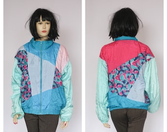 90s jacket Windbreaker for women Sport top Athletic jacket Size medium Schell jacket Track top Multicolour jacket Rainbow jacket 80s fashion