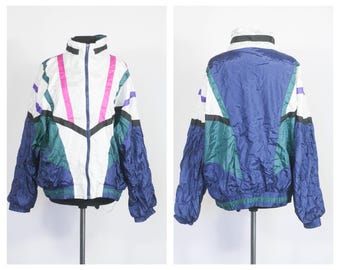 Veste colorée Veste de sport Coupe-vent pour femme Coupe-vent vintage Vêtements des années 90 Veste rétro Imperméable Veste décontractée mode Schell