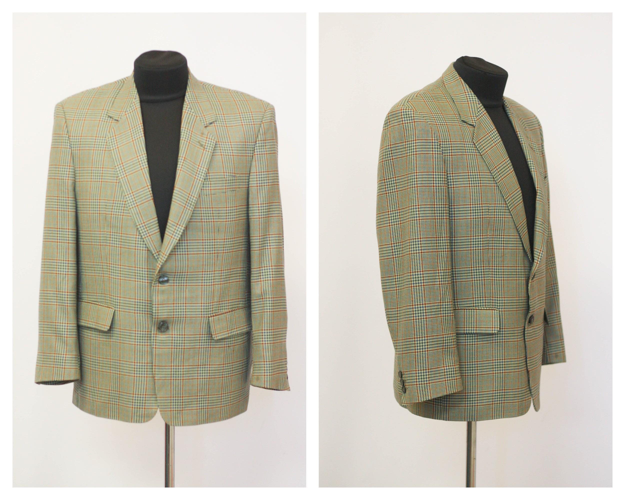 ジャケット・アウター 80s 90s ITALY plaid pattern coat EURO 80s Blazer Wool Blazer Mens Blazer Checkered Blazer Autumn Blazer
