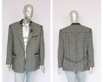 Oktoberfest houndtooth wool blazer German jacket Trachten jacket Alpine jacket Men's national jacket Austrian jacket Long blazer Size XL