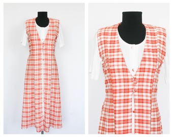 Vintage plaid dress Tartan dress Sarafan dress Party dress Red dress Cocktail dress Holiday dress Womens Dress Size medium