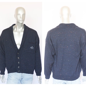 Vintage abstract sweater Warm sweater Winter sweater Mens cardigan Turquoise sweater Size large Knitwear Knitting sweater Abstract print