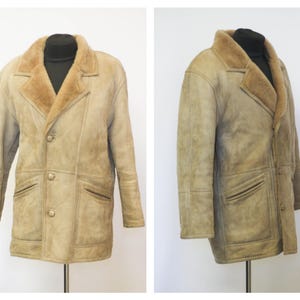 Vintage Lederjacke Herrenmantel Wintermantel Lederjacke Winter Sherpa Sherpa Mantel Größe Medium Pelzmantel Echtes Leder Lammfell Mantel