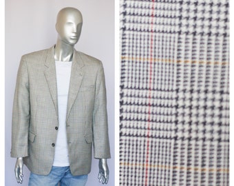 Checkered blazer Wool blazer Mens blazer Vintage blazer Suit jacket Warm coat Spring jacket Gray blazer Retro blazer Tweed blazer Plaid coat