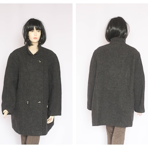 Oversized coat Size XL Wool vintage coat Wool trench Black coat Winter coat Warm coat Retro coat Long coat Women coat Outwear coat