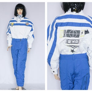 Blue&White ski suit Womens ski suit Winter suit Warm suit Snow suit Warm suit Vintage suit Ski jumpsuit Ski overal One piece Size medium