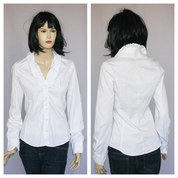 Vintage blouse Ruffle blouse Long sleeve blouse White blouse Holiday blouse Womens shirt Secretary blouse Classic blouse Romantic blouse