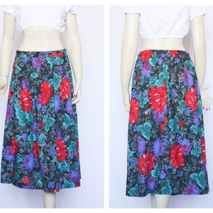 Vintage midi skirt Long skirt Floral skirt Flowers skirt Womens skirt Black skirt Summer skirt Peonies skirt Size medium Midi skirt