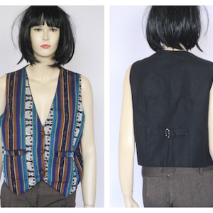 Vintage vest Vest for women Black vest Stripped vest Women waistcoat Cropped sweater Sleeveless sweater Vest top Elegant vest Secretary vest