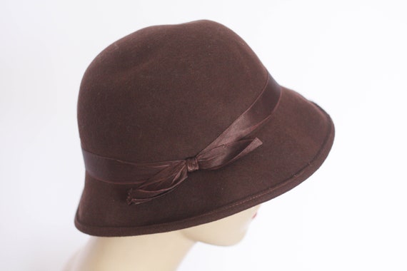 Brown Vintage wool hat Womens fedora Size small h… - image 1