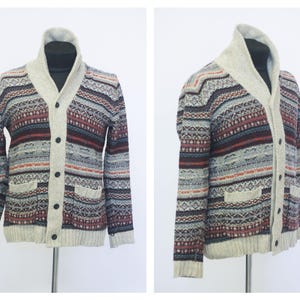 Vintage Abstract cardigan Warm sweater Winter sweater mens sweater Size large Knitwear Knitting sweater Abstract print mens