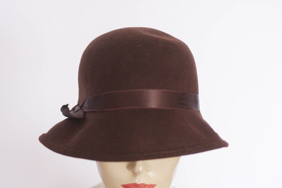 Brown Vintage wool hat Womens fedora Size small h… - image 7
