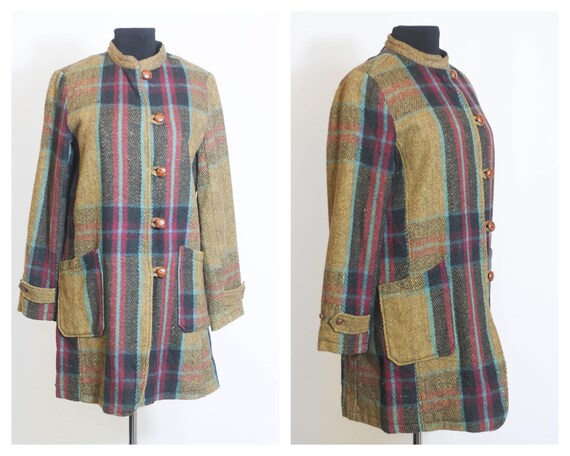 Vintage karierter Mantel Wollmantel Größe Wintermantel