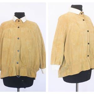 Vintage mustard leather jacket Sexy jacke3/4 sleeve jacket Real leather jacket Womens jacket Short jacket Genuine leather Size large