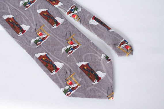 Winter tie Ski tie Skiing tie Winter sport tie Mens tie Mountains tie Gray tie Collectible tie Christmas tie Ties for him Christmas git