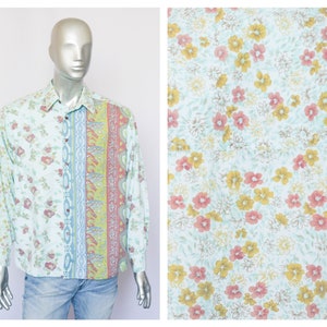 Floral shirt Party Shirt Boho shirt Men&#39;s shirt Green shirt Flowers shirt Size Medium Long sleeve shirt Hippie shirt Festival shirt Abstract