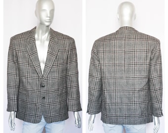 Checkered blazer Wool blazer Mens blazer Vintage blazer Suit jacket Warm coat Spring jacket Gray blazer Retro blazer Tweed blazer Plaid coat