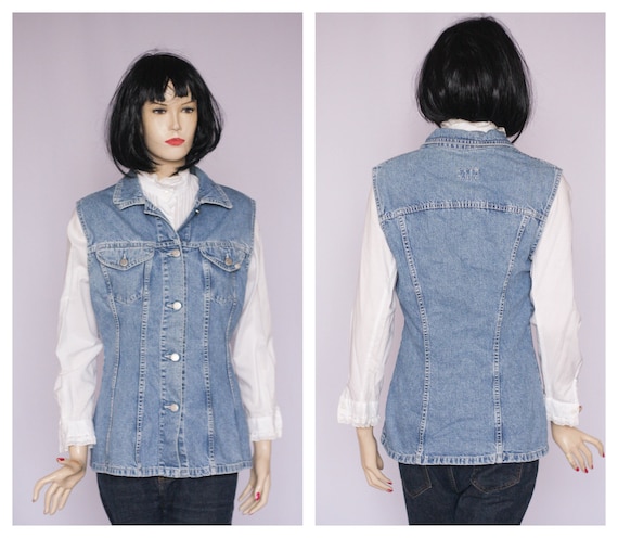 Vintage denim jacket Washed denim Women's jacket Fabric jacket 90s jacket Sleeveless  Jean jacket Waistcoat Casual blue jacket Autumn