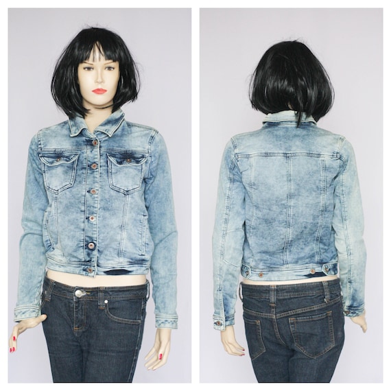 Vintage Denim Jacket Washed Denim Women s Jacket Fabric Jacket 90s Jacket Faded Denim Jean Jacket Short Jacket Casual Blue Jacket Autumn Etsy