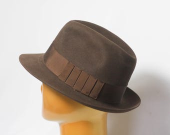 Brown Vintage wool hat Womens fedora Size medium hat Wool hat Warm hat Winter hat Casual fedora Wool fedora Ladies hat Retro hat