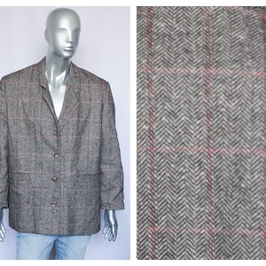Herringbone coat Size large Vintage mens blazer Wool blazer Plaid blazer Stylish blazer Wool jacket Casual blazer Gray blazer mens Clothing