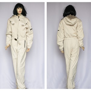 Beige ski sut Ivory suit Size Large White suit Warm suit Jump suit Skiing suit Winter suit Winter clothing Snowboarding suit Retro suit