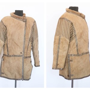 Vintage Lederjacke Damenmantel Wintermantel Lederjacke Winter Sherpa Oversized Mantel Größe Large Pelzmantel Echtes Leder Shearling