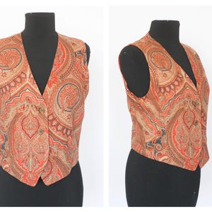 Vintage Italian Vest for women Orange vest Abstract vest Women waistcoat Cropped sweater Sleeveless sweater Vest top Elegant vest Secretary
