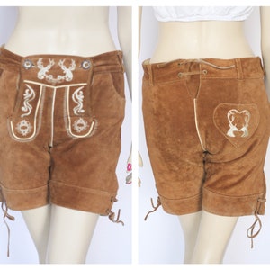 Women&#39;s lederhosen Oktoberfest shorts Bavarian trousers German Clothes Vintage lederhosen Leather shorts Suede leather Womens shorts