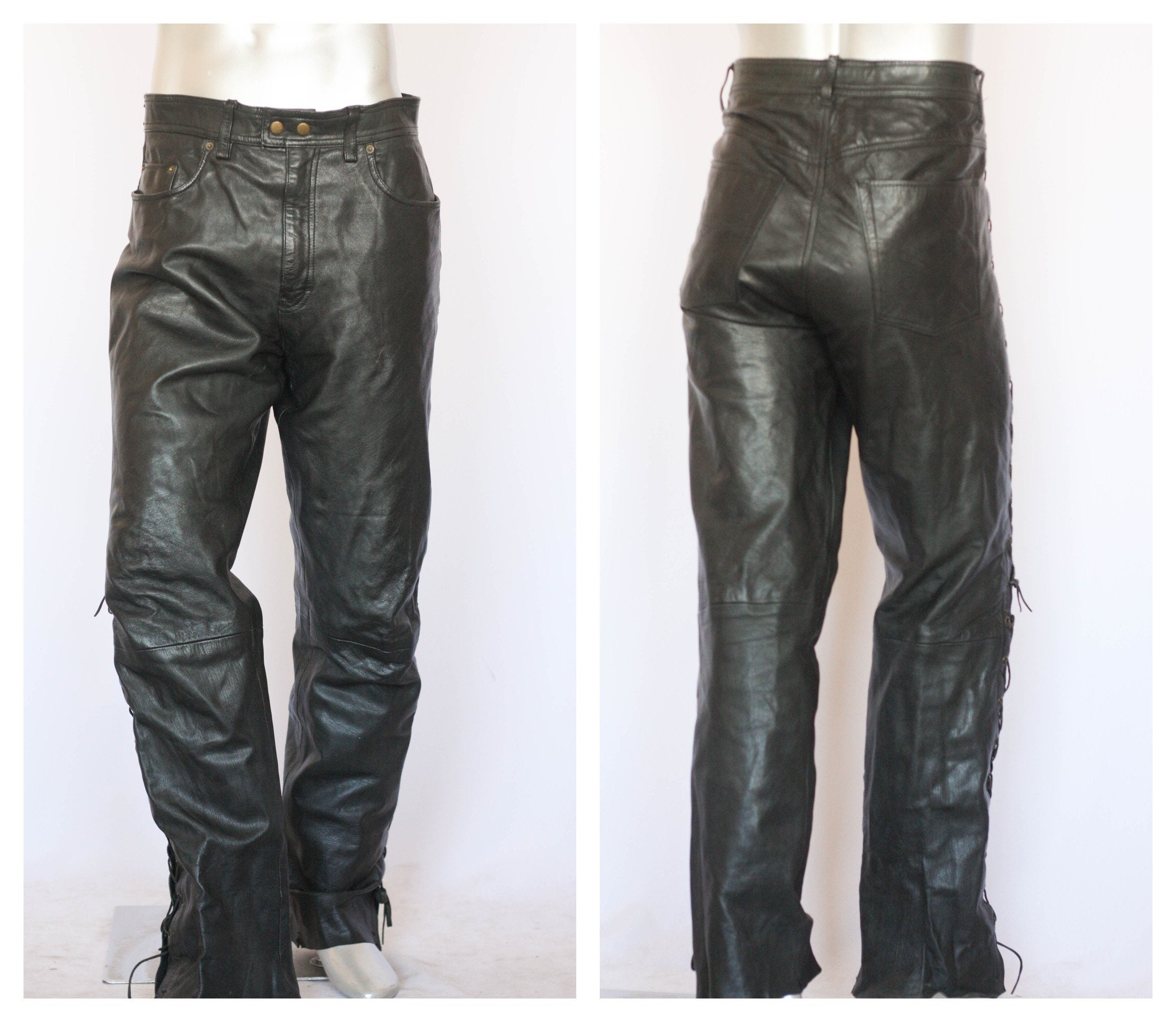 Vintage 40s Singer Motorcycle Breeches // 1940s Black Leather