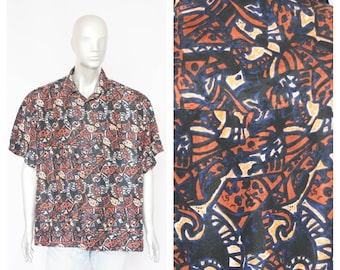 Lightweight shirt Summer shirt Beach shirt Mens shirt Short sleeve shirt size XL shirt Abstract print Silk shirt hippie shirt Paint shirt