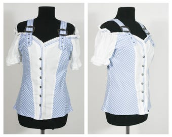 Camicetta Dirndl Camicetta corta Camicetta a quadri rossa Camicetta Oktoberfest Camicetta vintage Top bavarese Camicetta da festival Camicia a quadri Top da donna