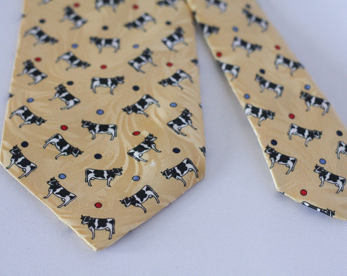 Cow Tie Farm Animals Tie Farm Tie Yellow Tie Silk Tie Animal Lover Tie