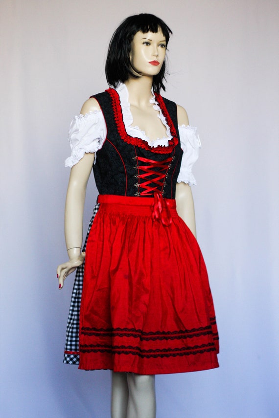 Oktoberfest dress Vintage dress German dress Red dress Folk dress Black dress Dirndl dress Austria dress Alpine dress Size small Ladies