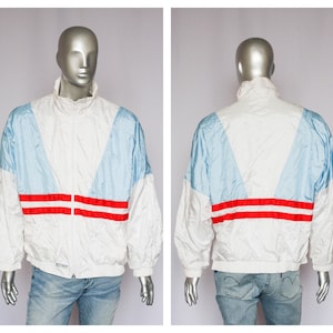 White jacket Vintage windbreaker Green windbreaker Shell jacket Men's raincoat Retro jacket Men's windbreaker Track jacket Size XXL