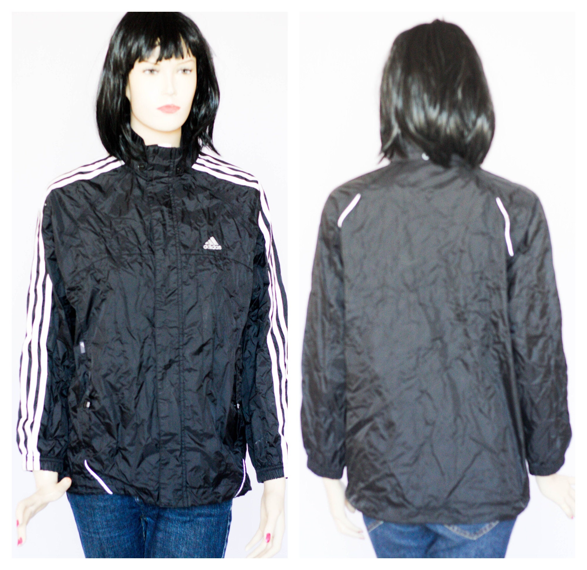 Vintage Black Adidas Raincoat Womens Windbreaker Vintage Vintage Black Adidas Raincoat Womens Windbreaker Vintage