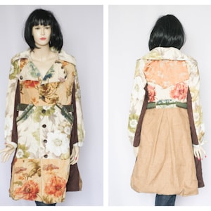 Rare patchwork coat Ethnic coat Cotton coat Womens Coat Spring coat Floral coat Long coat Boho coat Folk coat Size small Autumn Overcoat
