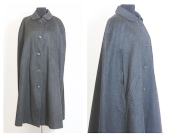 Vintage cape Virgin wool Cape coat Overcoat Warm coat Winter coat Gray coat Womens cape coat Oversized coat One size coat